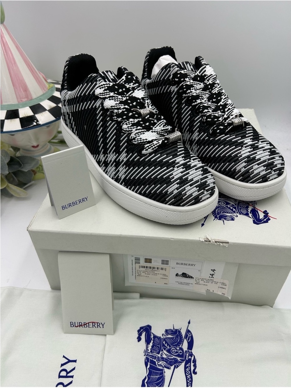 Men’s Burberry knit box check sneakers size 45.5 made in Italy NWT
